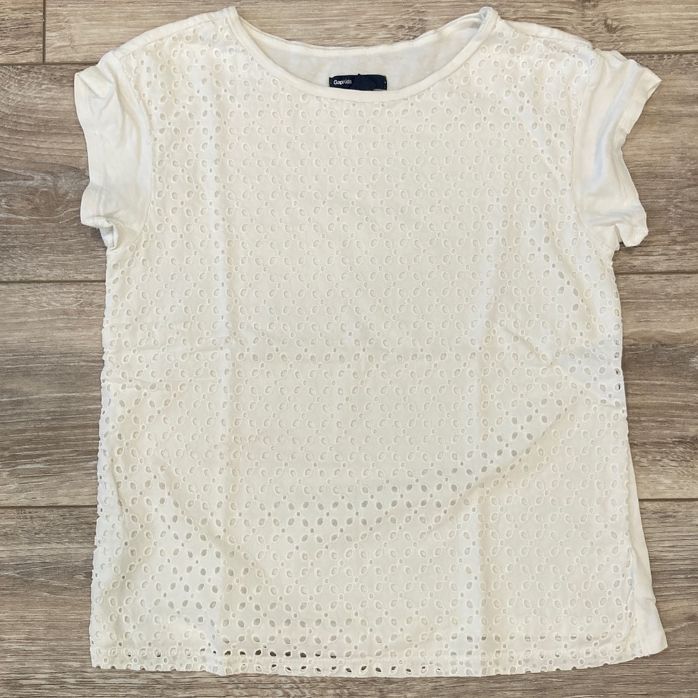 Gap Kids Off White Eyelet Short Sleeve Tee